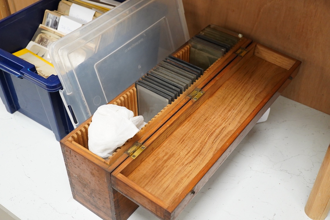 A collection of over 300 late 19th and early 20th century stereoscopic cards, including a fitted mahogany case containing 30 glass examples, the themes include; scenic views, sculptures and statues, buildings, Windsor, p